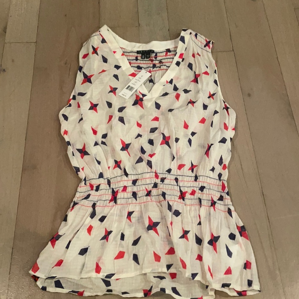 Women's Sleeveless Geometric Top - White, Red, and Blue